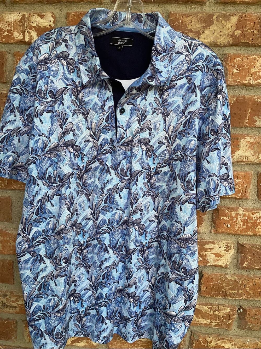 Visconti Black -Leaf-Print Short Sleeve Polo Men’s Shirt